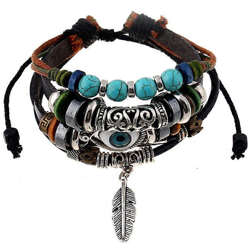 Boho National Stone Multilayer Leather Bracel