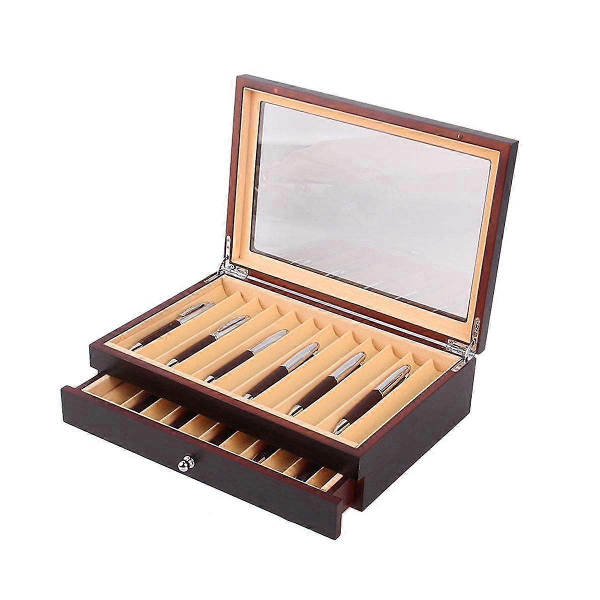 23 Slots Wooden Pen Storage Case Luxury 2 Layer Pen Display Organizer Transparent Window Fountain P