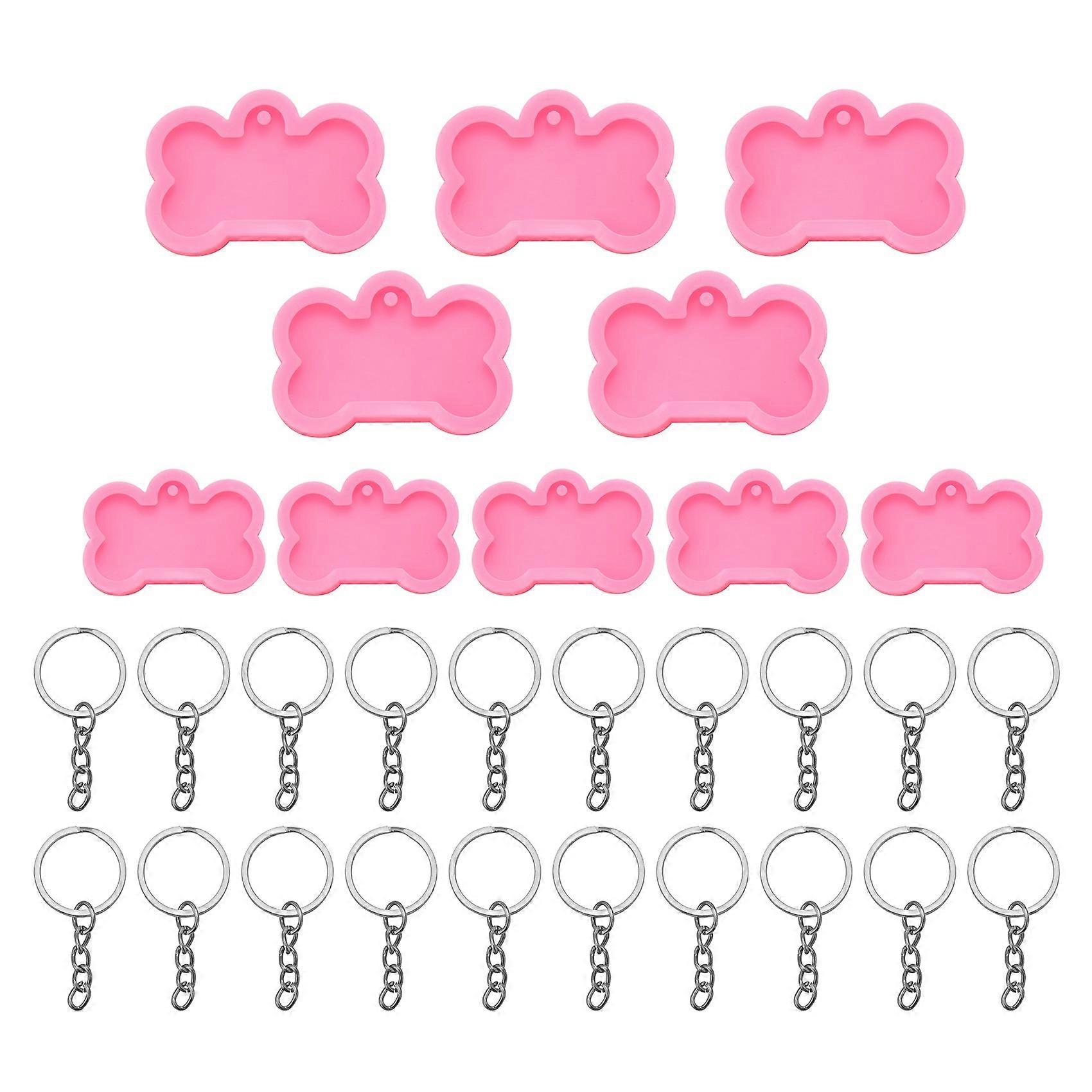 Dog Bone Resin Silicone Molds, 10Pcs DIY Cute Dog Tag Epoxy Resin Mold with 20 Pcs Keychains for Ma