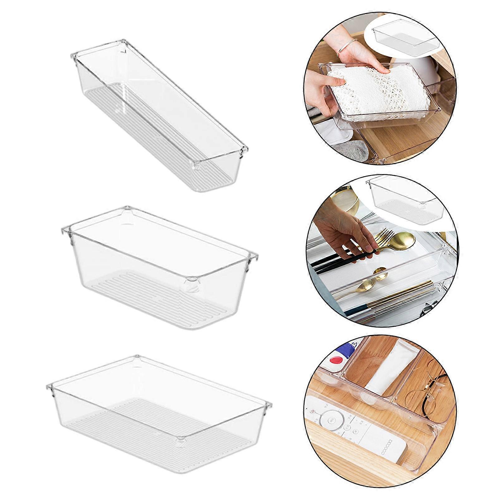 3x Versatile Plastic Drawer Organizer Vanity Makeup Underwear Compartment Divider Separator Boxes Household