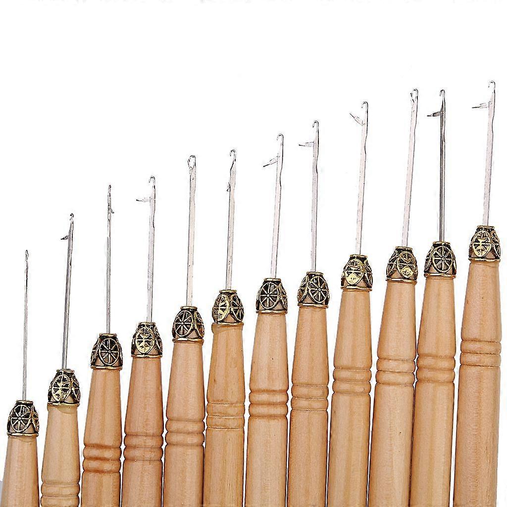 Packung mit 12 Micro Ring Haarverlängerung Holz Pull Hook Nadel Einfädler DIY Tool