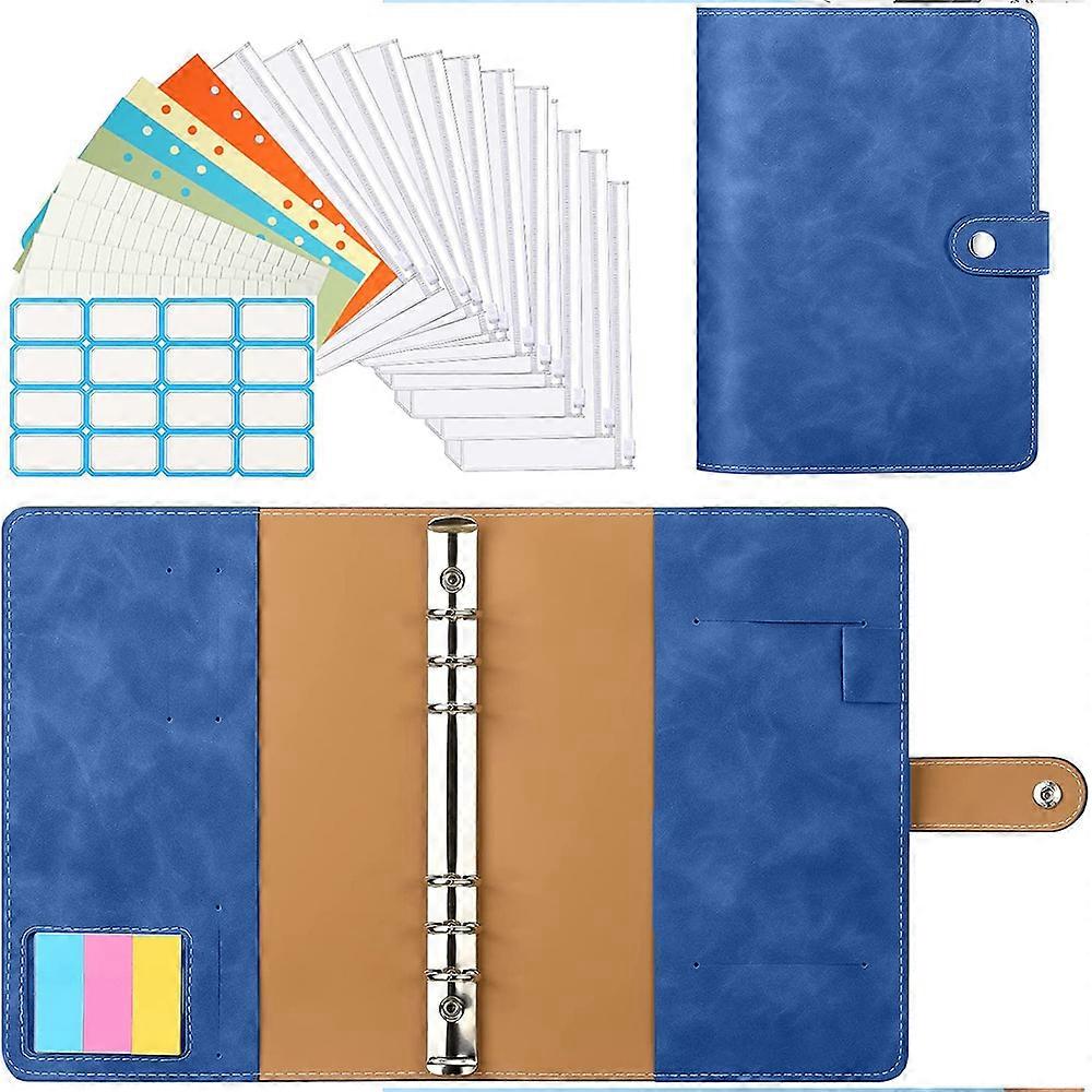 A6 Binder Notebook, Pu piele Loose Blade Notebook cu 12 piese clear plastic binder plicuri Label Autocolant Notebook Ring Book Folder pentru pașaport