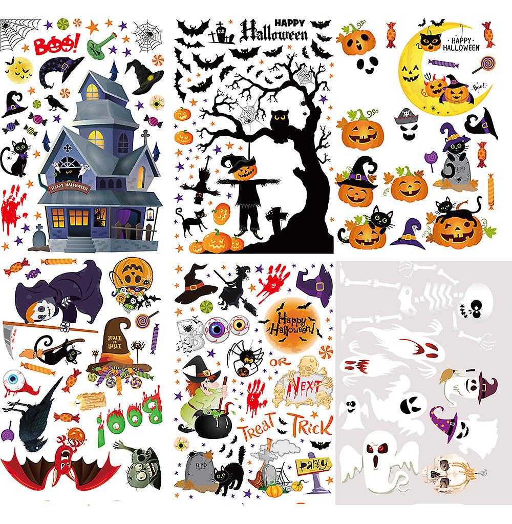 2Pcs Halloween Haunted House Witch Pumpkin Lamp Ghost Bat Double-sided Electrostatic Sticker