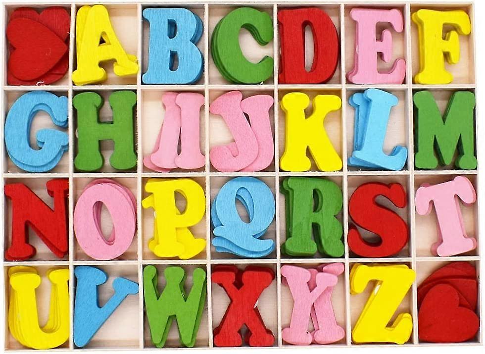 Set of 130 Colored Letters in LOVE Wood Uppercase Wooden Letters with Storage Tray Smooth Natural Wooden Colored Letters for DIY Decoration School Hob