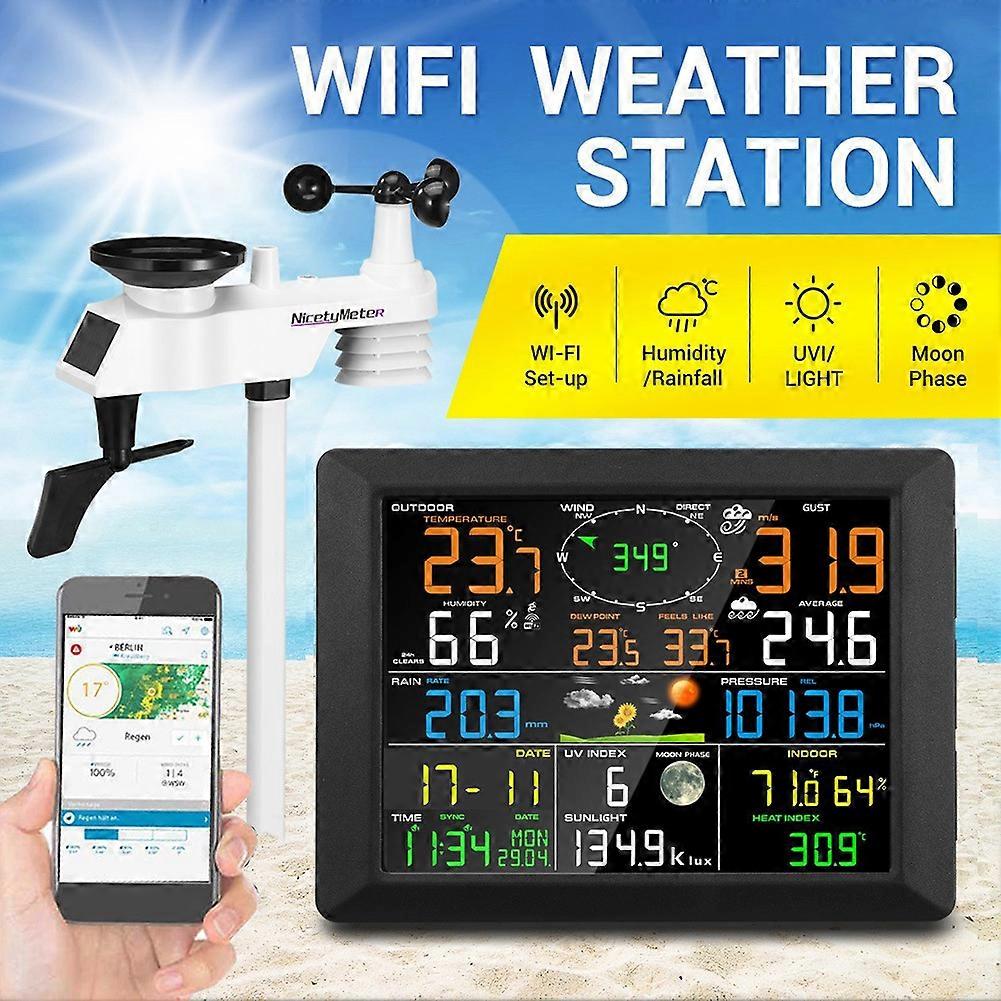 Professional WLAN weather station, Internet wireless weather station with outdoor sensor, rain gauge, weather forecast, wind gauge, Wunderground (blac