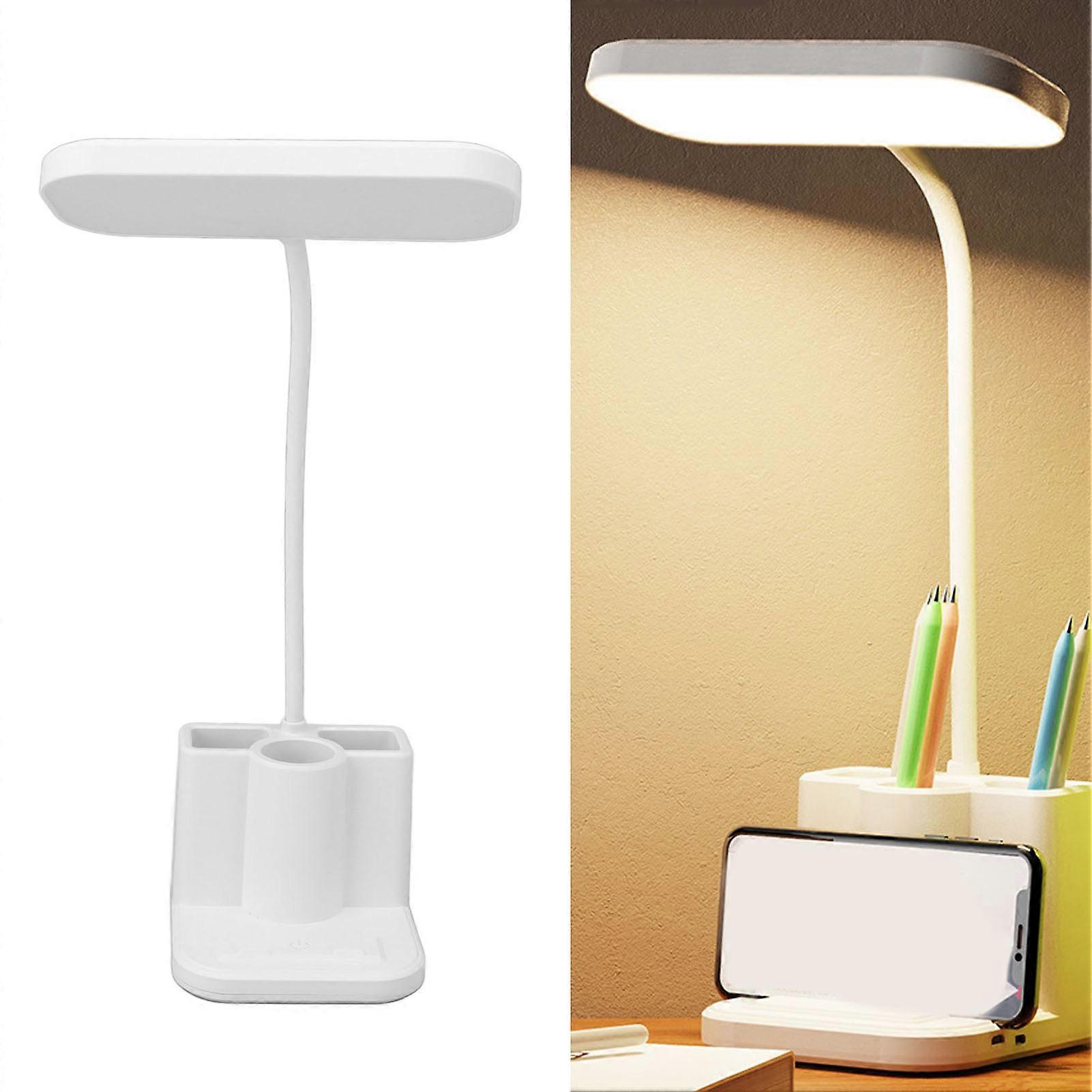 New LED Desk Lamp with Pen Phone Holder 3 Color Modes Stepless Dimming Eye Caring Rechargeable Small Study Lamp for Bedroom