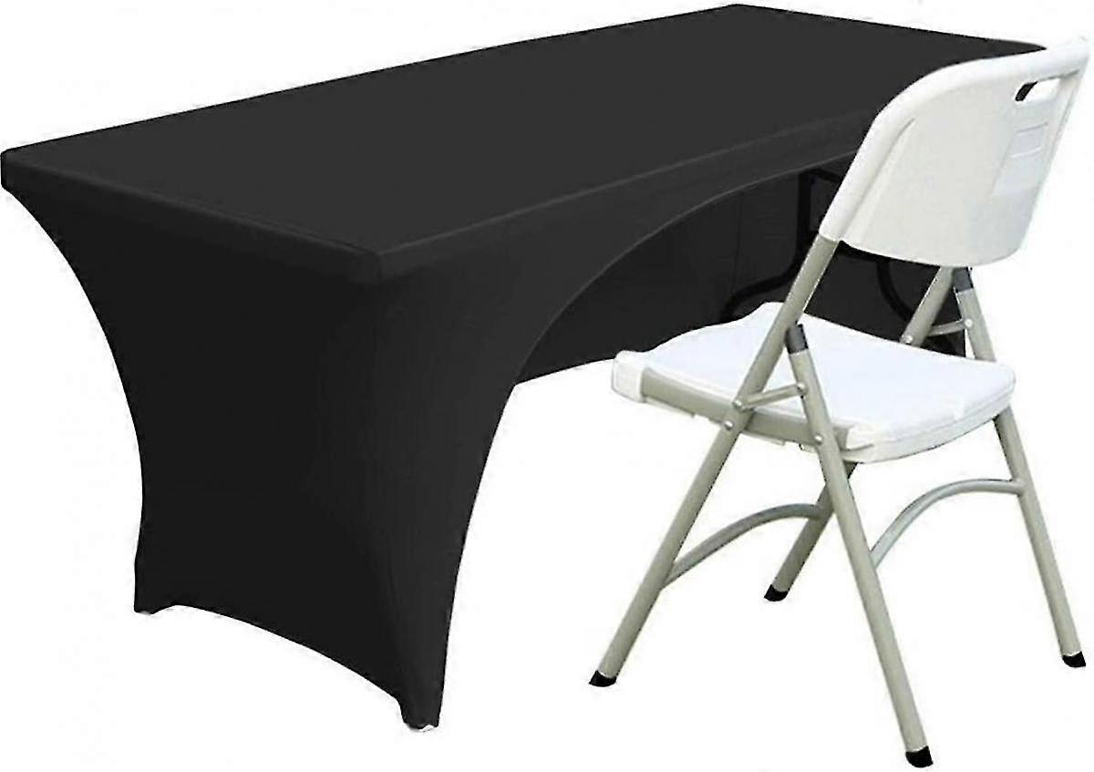 Spandex Table Cover 4 Ft. Fitted Polyester Tablecloth Stretch Table Cover Table Topper Open Back - Black