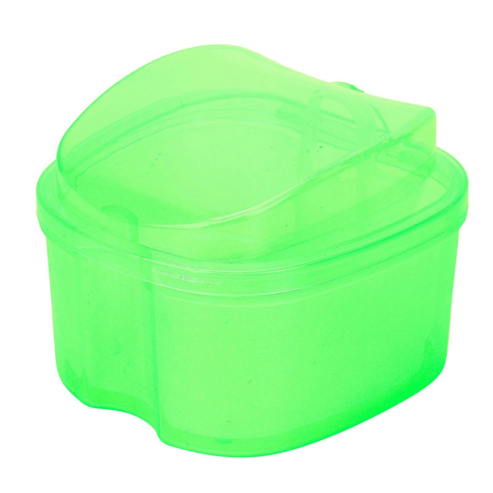 Denture Bath Case Box Soak Container Colored False Teeth Storage Box with Strainer BasketGreen