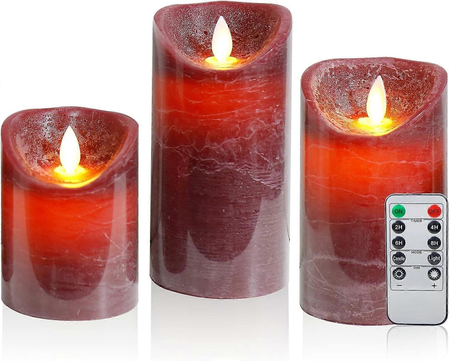 True wax LED candle with remote control, timer function, paraffin, flameless, battery powered, 3 pieces in red