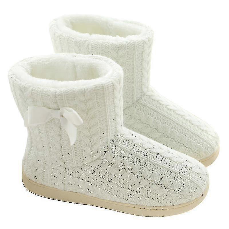Womens Plush-lined Slippers With Solid Sole Non-slip Indoor