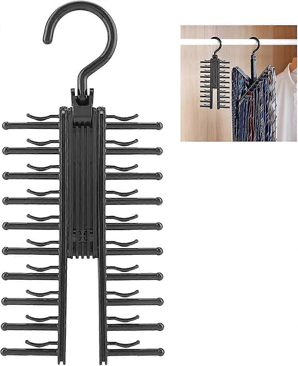 Tie Rack Hanger - Cross X Hanging 20 Ties Holder - 360 Rotating To Open/close Tie & Belt Hanger W/ Non-slip Clips - For Closet