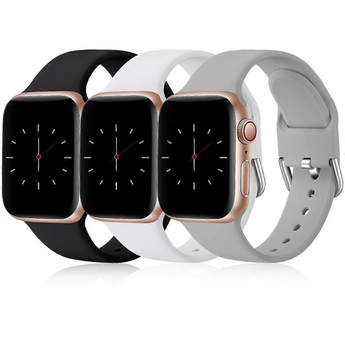 Pack 3 Straps Compatible with Apple Watch Strap, Soft Silicone Strap, Black/White/Grey