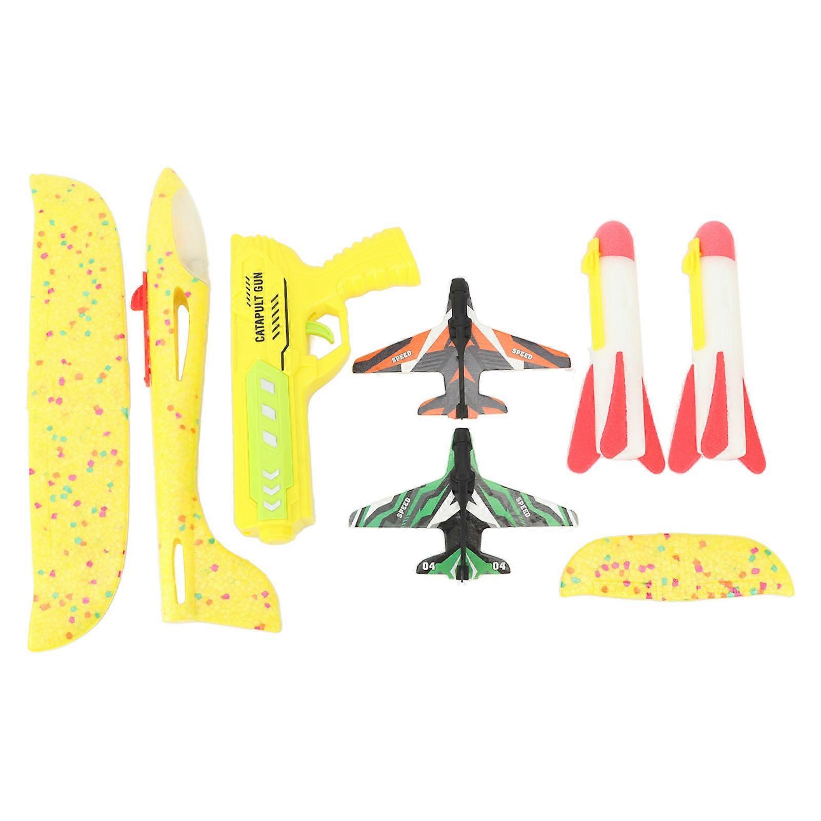 3-in-1 Foam Plane Launcher Toy Set Handheld Blaster Rocket Launcher with Mini Airplane Large Glider Rockets Lightweight Durable Safe Random Colours fo