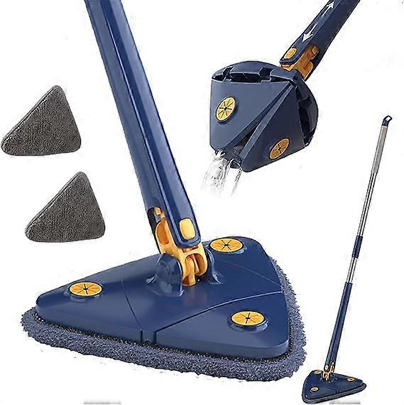 360 Degree Triangular Cleaning Mop, Triangular Telescopic Mop, Rotatable Adjustable Mop, Multifunctional Push-Pull Automatic Squeeze Mop (Blue + 4 Pad