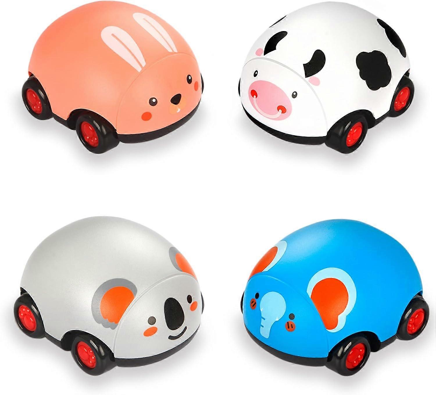4 Pieces Animals Pull Back Cars Toys, Mammal Shape Friction Powered Push and Go Back and Forth Vehicle, Mini Desk Crawling Car Toys Party Favors for B