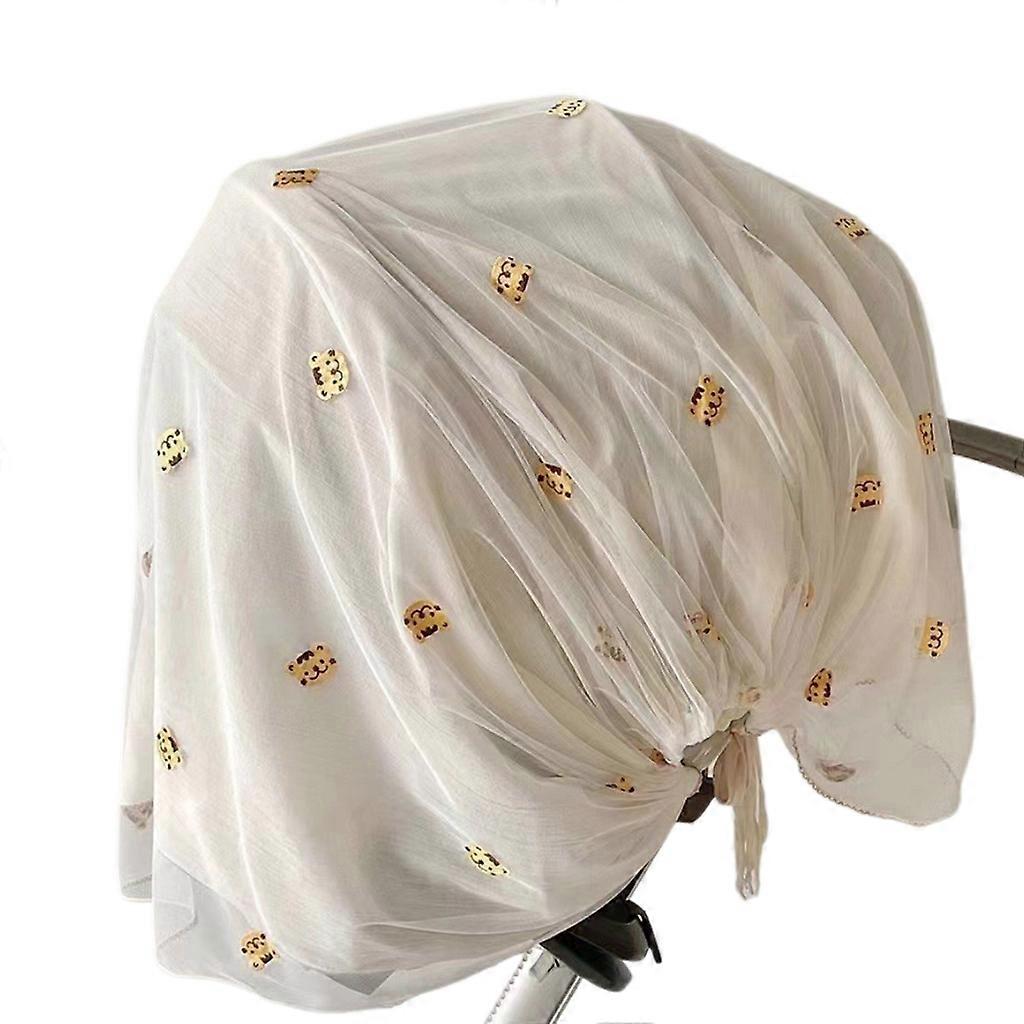 Breathable Mosquito Net Baby Pushchair Mesh Cover Cute Embroidery Tulle Netting