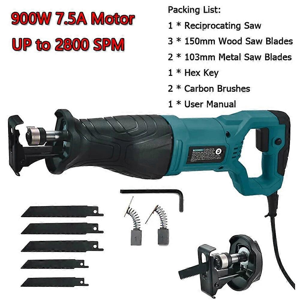 900W 7.5A Reciprocating Saw Power Tools 2800SPM No-load Speed Reciprocating Saw Corded Electric Hand Tools with 5 Blades