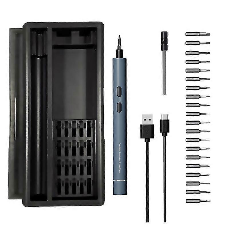 Electric Mini Screwdriver 4V USB Precision Screwdriver Li-ion Battery with Storage Box for Phone Repair Tool Gray 4*28 Bits D201