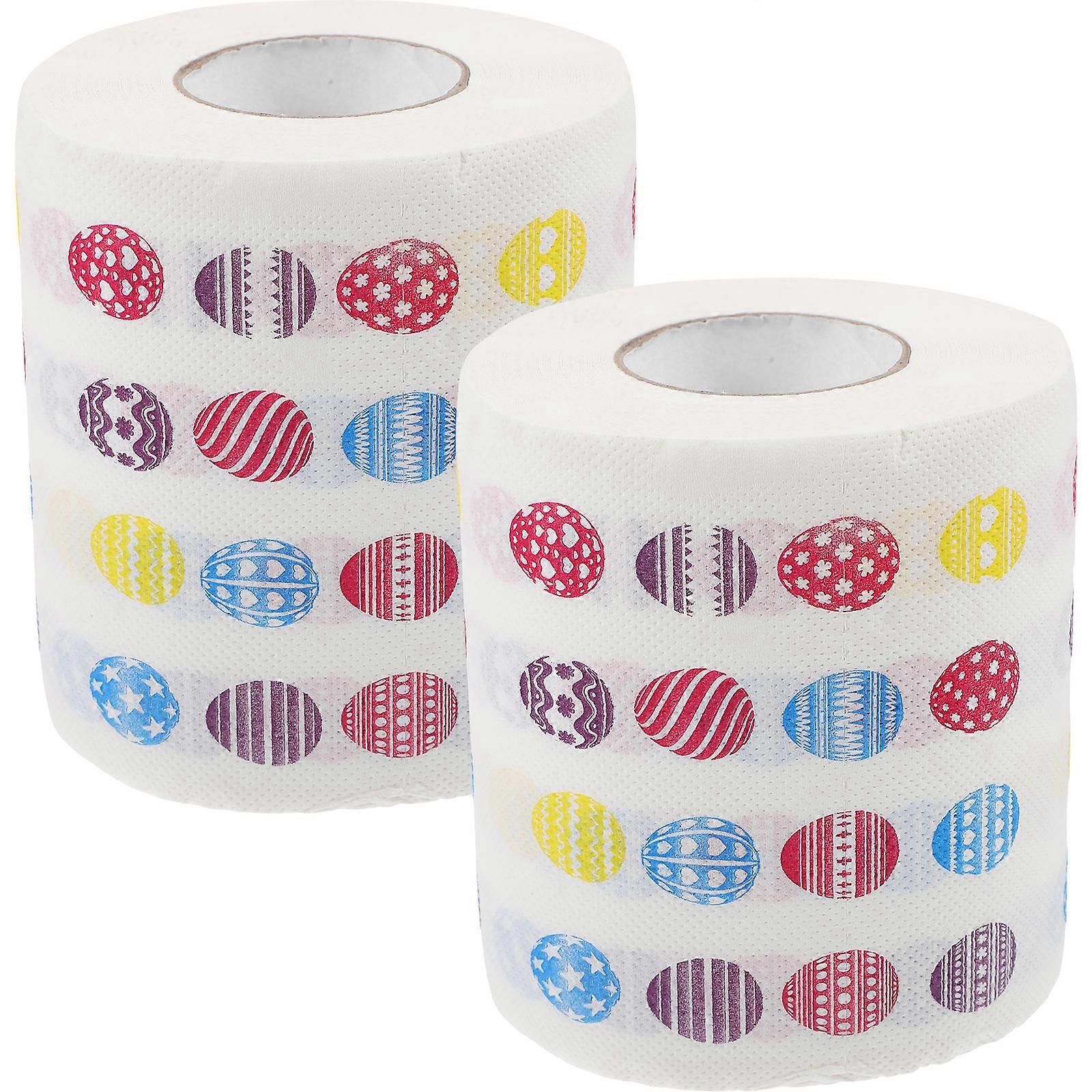 2 Rolls of Toilet Paper Easter Printed Roll Paper Decorative Fun Printing Napkin Bathroom Tissue
