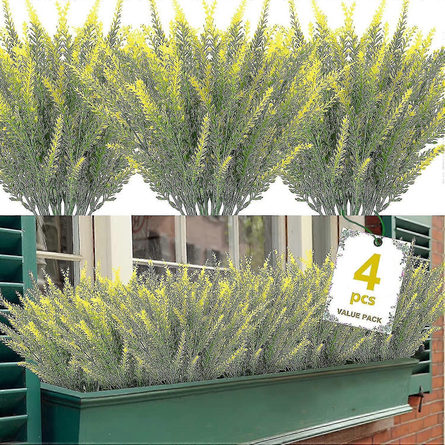 4 Pacotes de Lavanda Artificial Flores Uv Resistentes à Planta Plástica