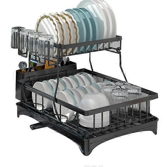 Stainless Steel Dish Rack with Cup Holder Utensil Holder
