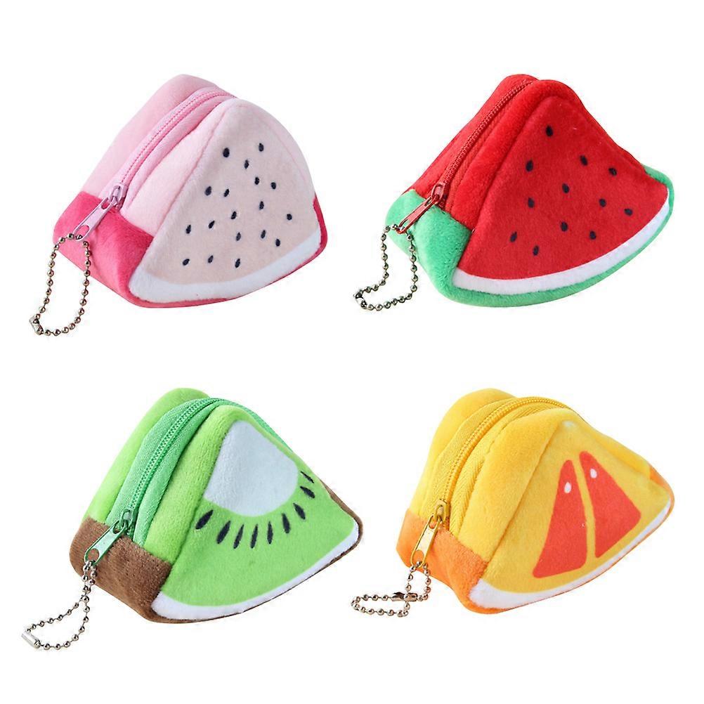 4pcs Coin Purse Fruit Pattern Plush Triangle Wallet Pocket Mini Pouch Purse