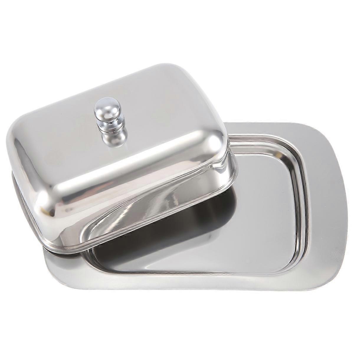 Luxious Stainless Steel Butter Dish Box Container Shiny Cheese Server Storage Keeper Tray with Easy
