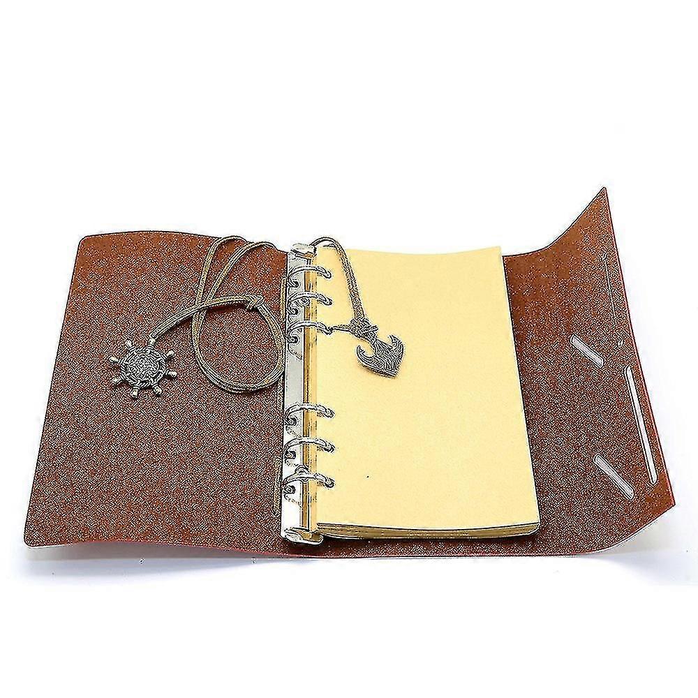 Leather Journal Notebook, Vintage Spiral Notebook Refillable Daily Planner Embossed Travel Journal Diary With Blank Pages And Retro Pendants