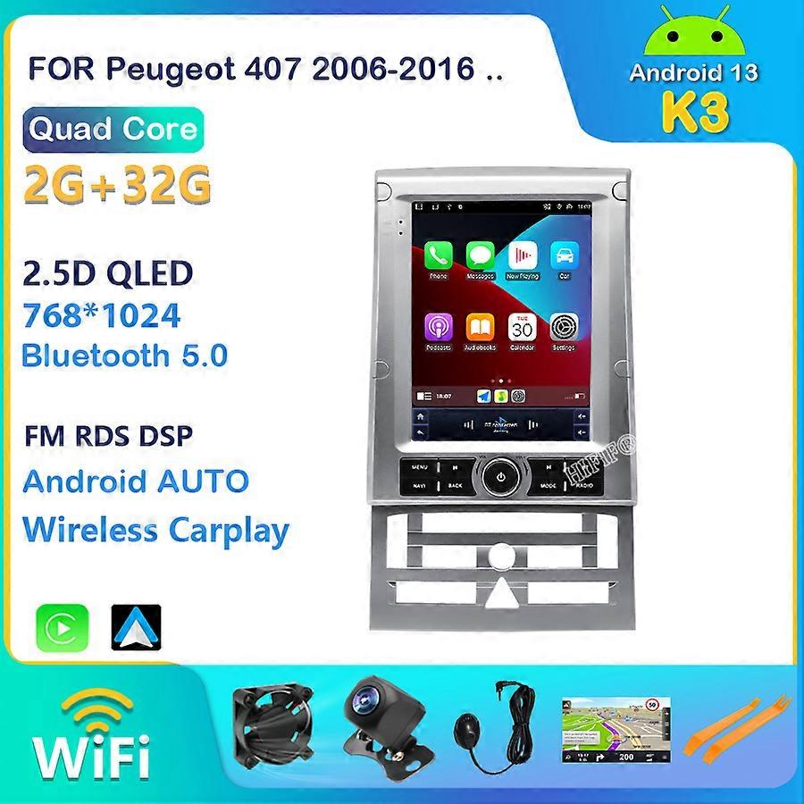 For Peugeot 407 2006-2016 Car Radio GPS Navigation Tesla style vertical big screen dvd Player Carplay Auto Stereo Head Unit