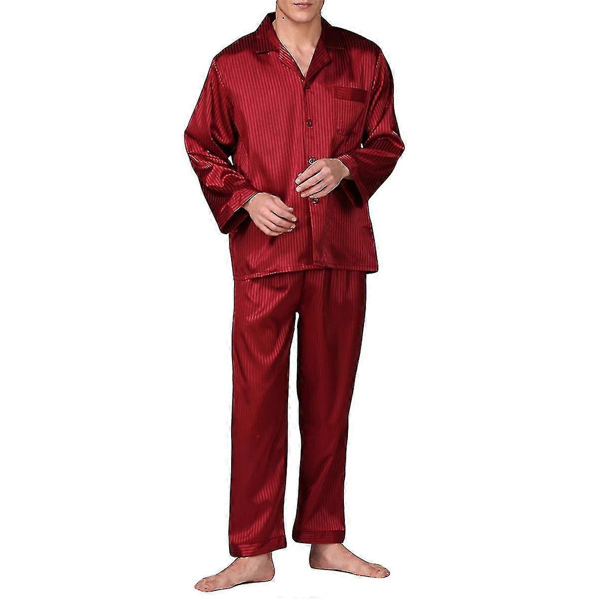 Conjunto de pijama de satén clásico holgado con botones para hombre Etc11