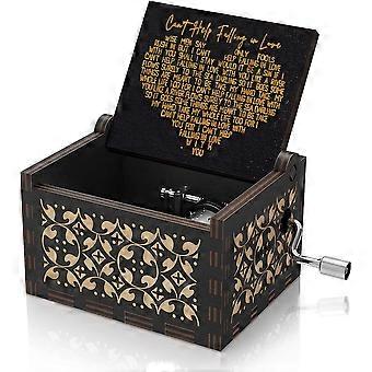 Cant Help Falling in Love Music Box Black Hand Crank Vintage Wood Carved Musical Box Gifts for Lover, Boyfriend/Girlfriend/Husband/Wife/Lovers on Birt