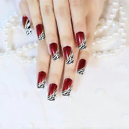 YUNAI 24PCS/SET Wonem's False Nail Tips Medium Size Red Pre-designed Fake Nails