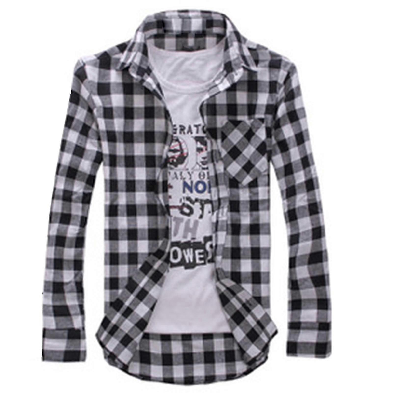 Fianao Herren Casual Slim Fit Karomuster Button-Down Langarm Hemd Top mit Umlegekragen