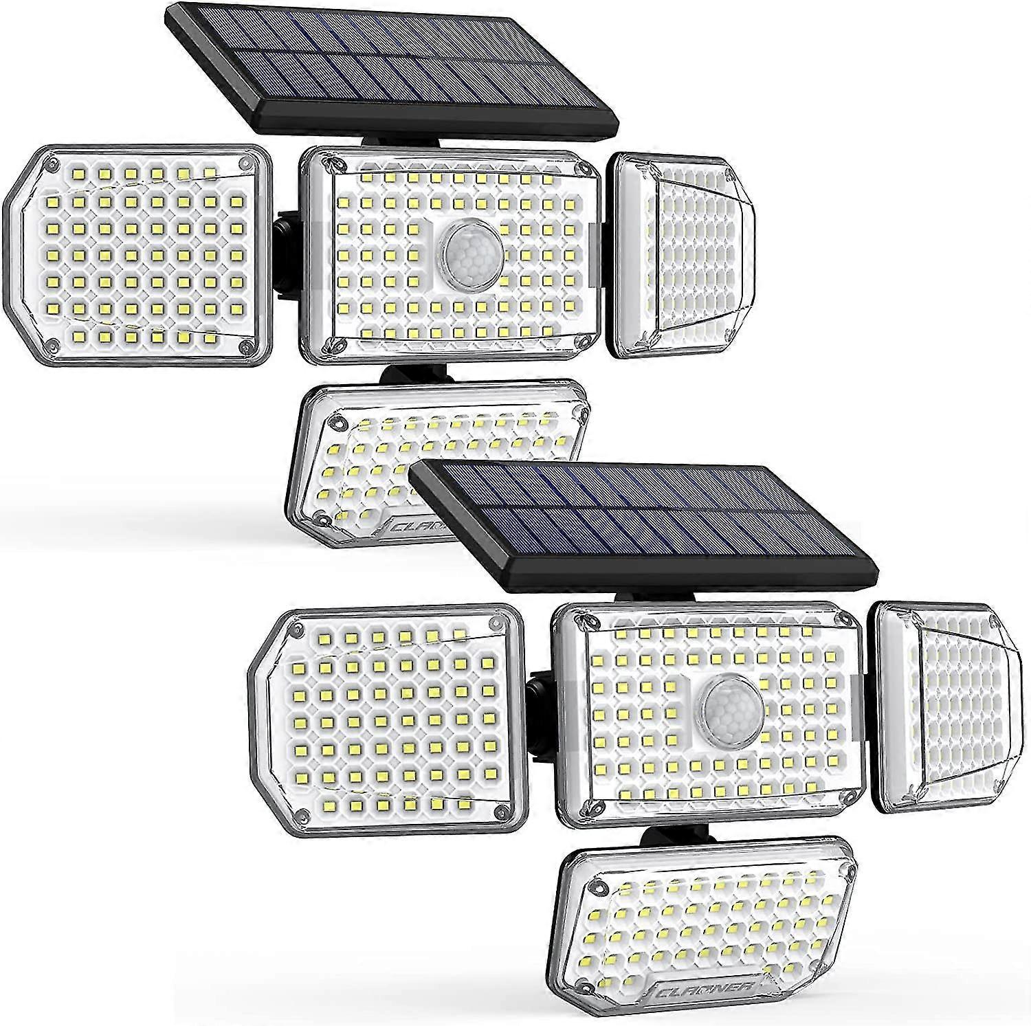 Solar Security Light Claoner Upgraded 214 Led Solar Lights Outdoor 3000lm Motion Sensor Flood Lights With 360 Adjustable 4 Heads Ip65 Waterproof For