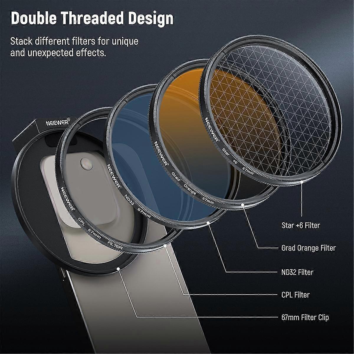 Filter Set Of 7 Threaded Cell Phone Clip 67mm Filter Set Of 7 Cpl Gradient Starlight Filter Nd32 Lens Clip Expansion