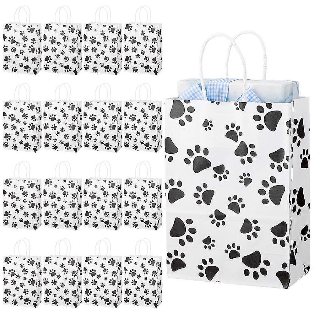 Rectangle with Paw Print Pattern Paper Storage Bags with Handle Packaging Bags Black 14.8x8x20.8cm