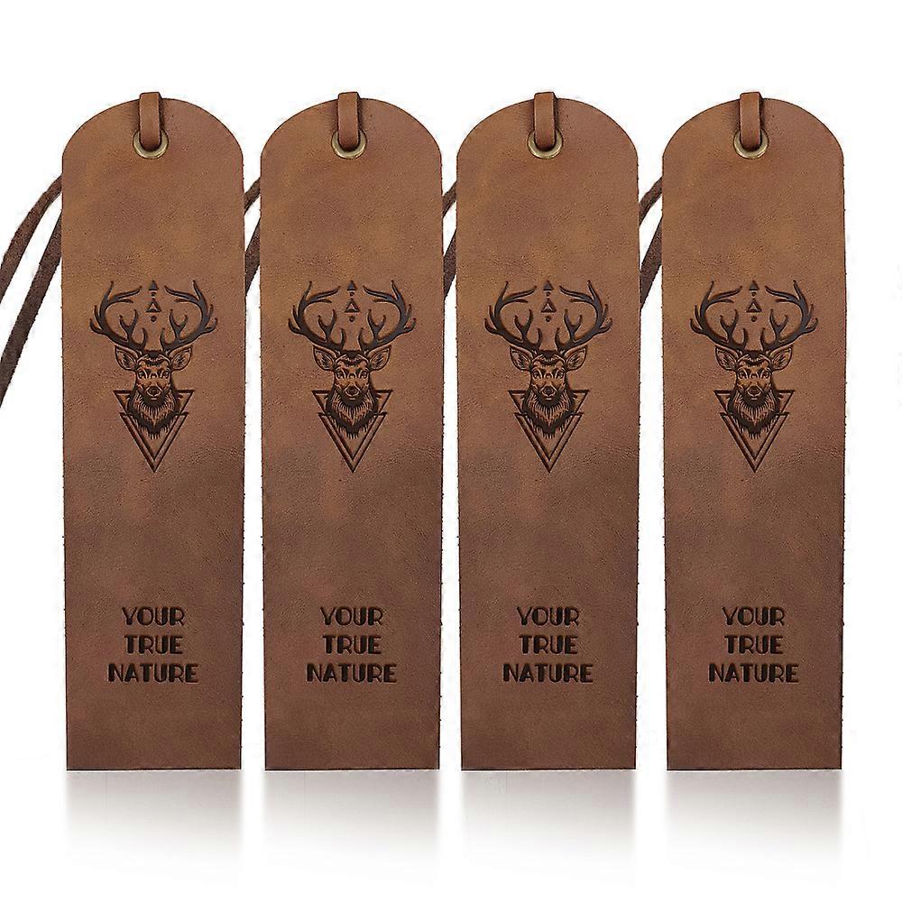 4pcs Hirsch Magie Leder Lesezeichen Wald Tier Leder Seite Marker 27inch Ihre wahre Natur Text handgemachte Vintage Buchzeichen für das Lesen von Bücherwürmern