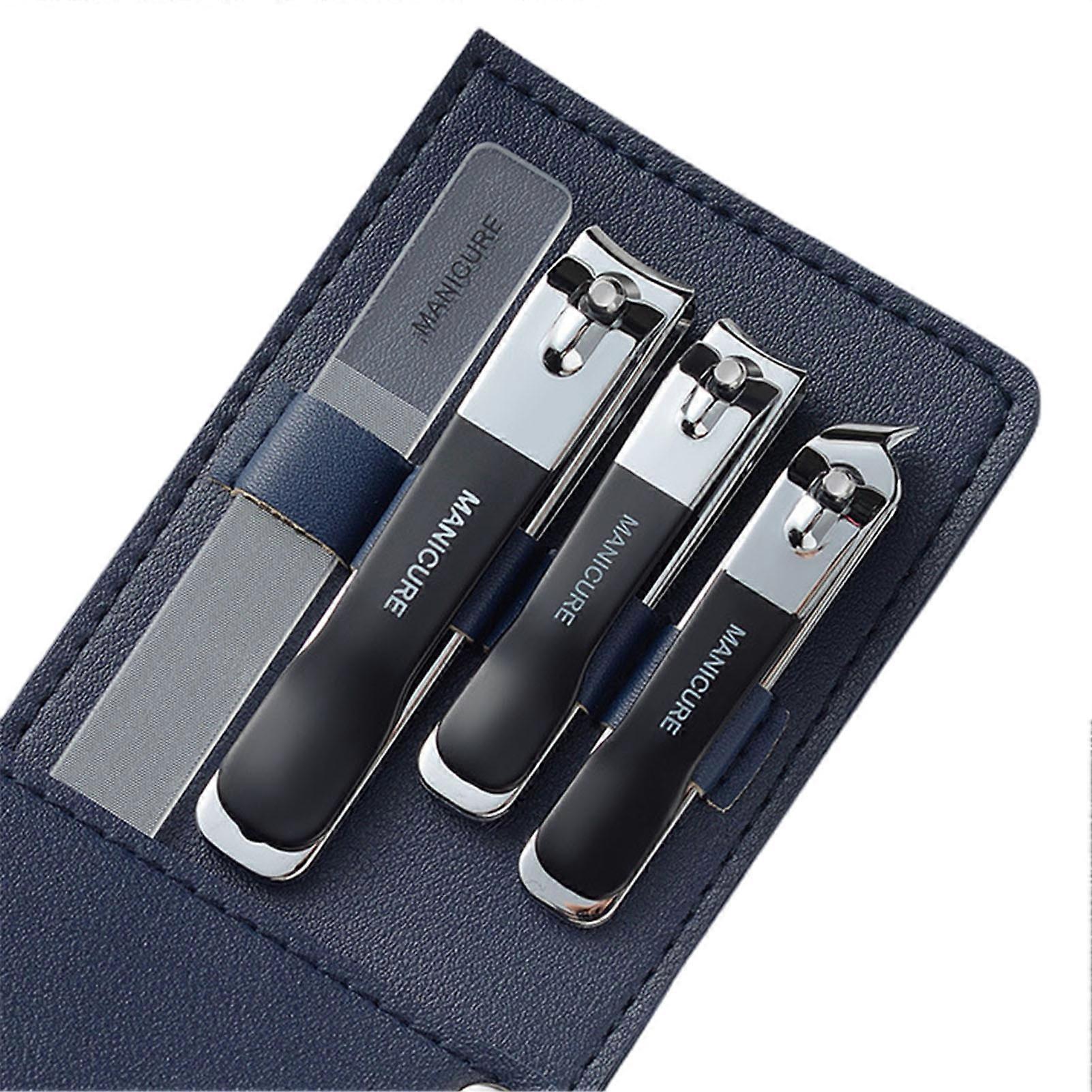 1 Set Nail Clipper Anti-splash Sharp High Hardness Nail Shavings Storage with Faux Leather Case Stainless Steel Electroplating Nail Trimmer Home Suppl