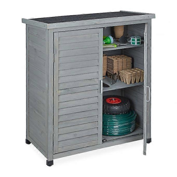 Grey garden cabinet with 3 compartments