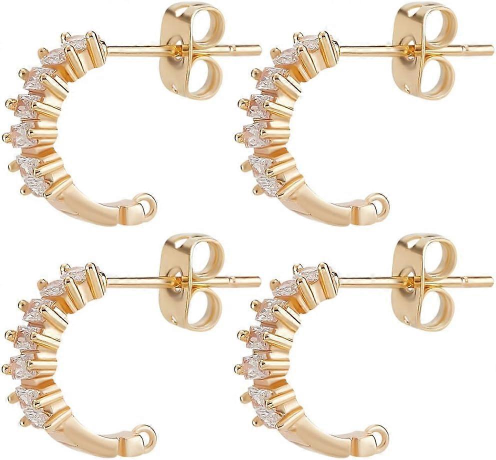 1 Box 10Pcs Half Hoop Earring Findings 18K Gold Plated Clear Cubic Zirconia Earring Post with Loop and 10Pcs Butterfly Earring Backs for DIY Jewelry D