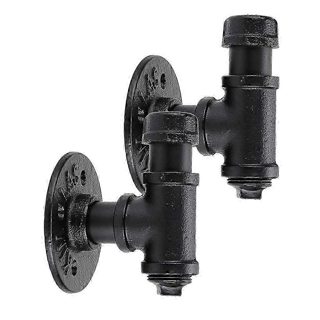 2 Pcs Black Vintage Industrial Pipe Wall Hooks