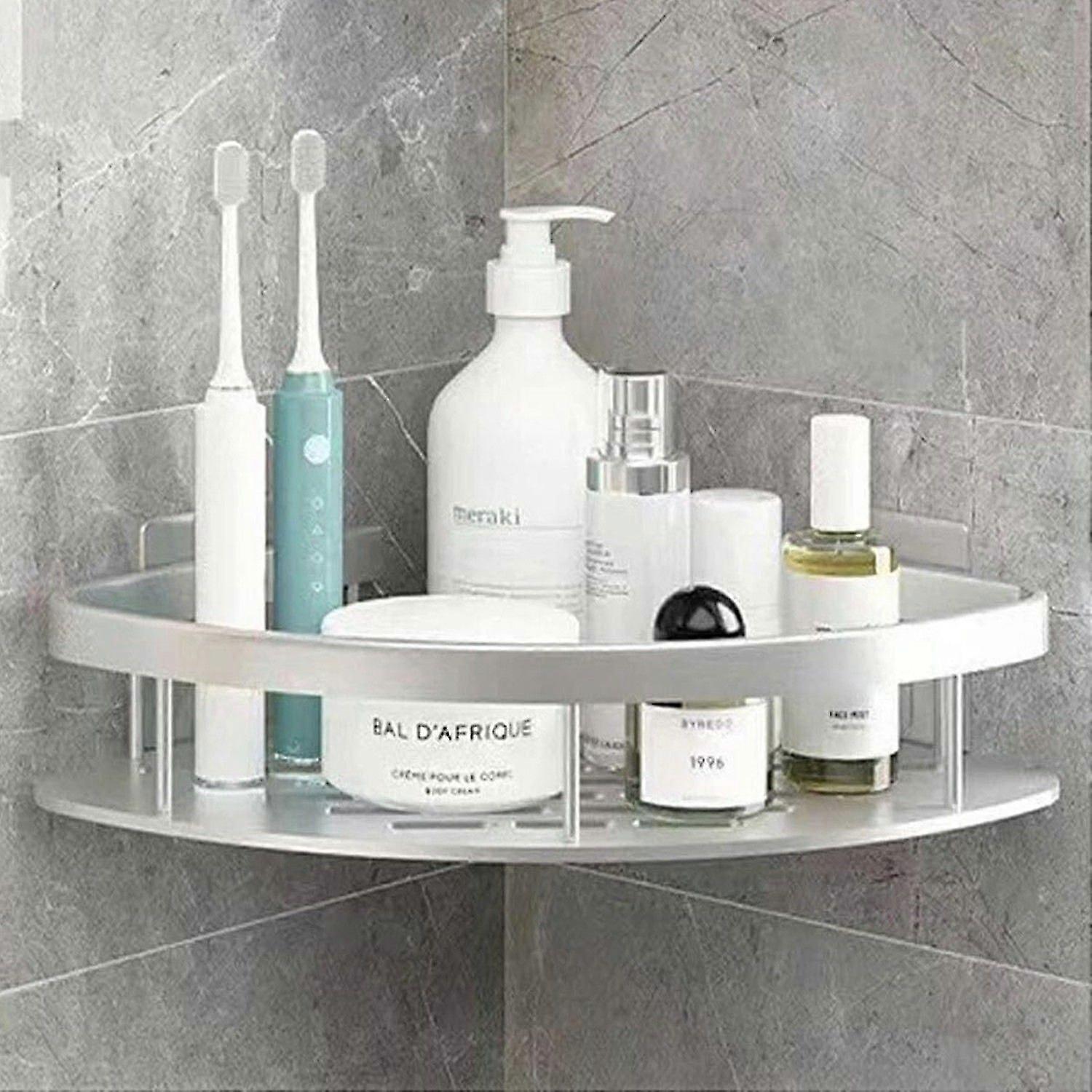 suitable for Space Aluminum Bathroom Corner Shelf Adhesive Wall Mount Shower Triangular Storage Rack - Silver