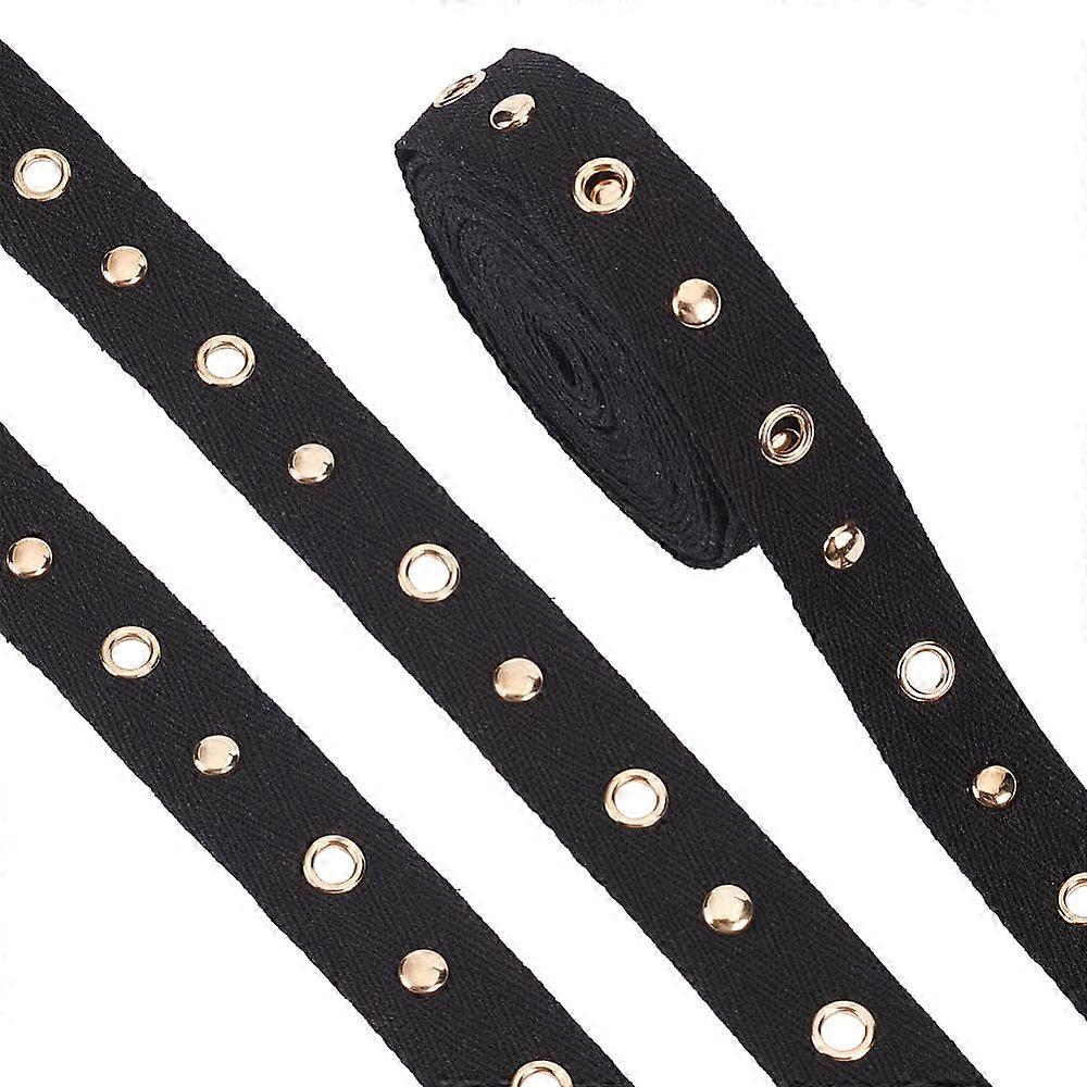 5 Yards Flat Cotton Ribbon with Golden Plated Alloy Eyelets and Rivets Garment Accessories with Metallic Wire Twist Ties Black 1 inch(25mm)
