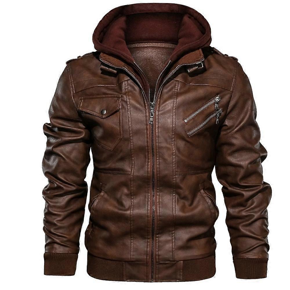 Men's leather jacket PU leather hooded leather jacket