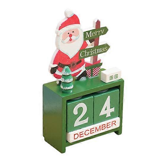 Christmas Wooden Desktop Calendar Santa Snowman Reindeer Tree Perpetual Calendar Wood Display Block Ornament for Home Office Decoration