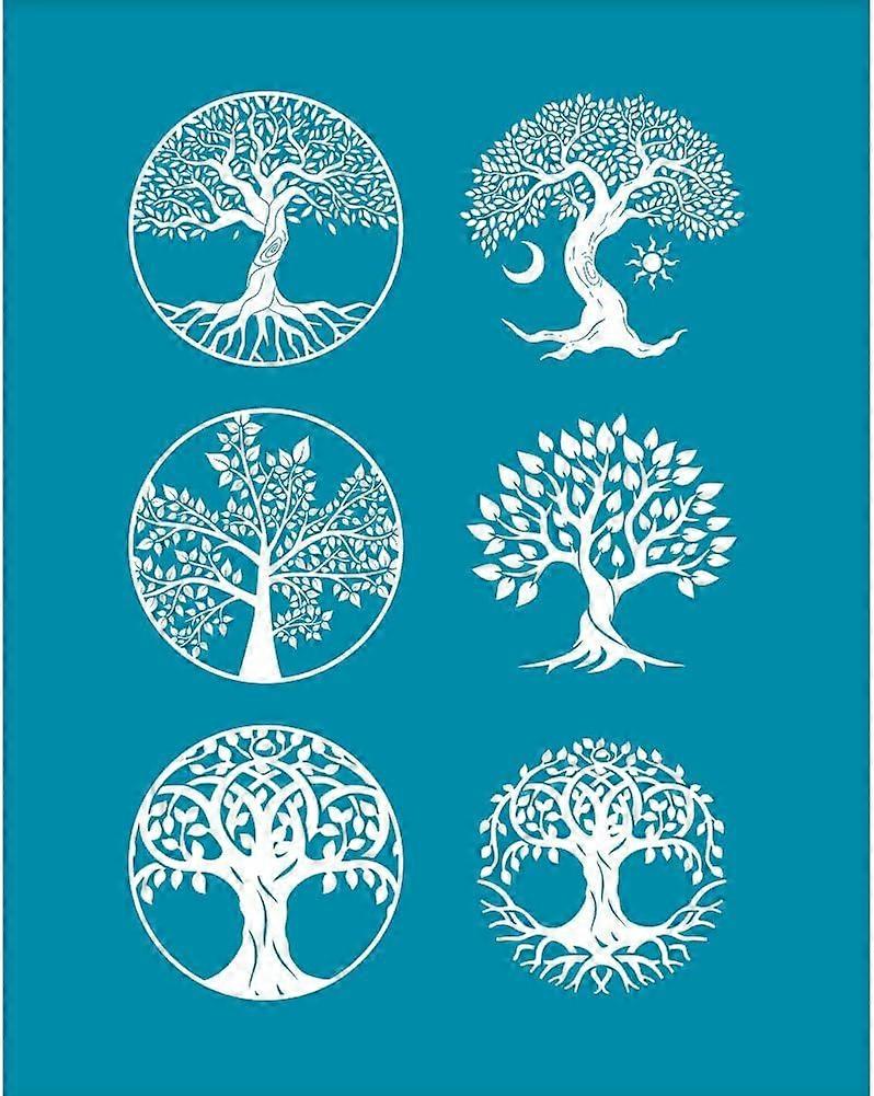 4x5 Inch Clay Stencil Tree of Life Pattern Silk Screen for Polymer Clay Tree Pattern Silk Screen Stencils Mesh Transfer Stencils Plant Theme Mesh Sten