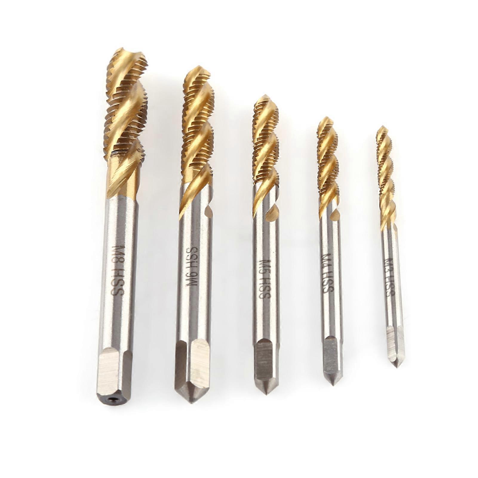 5pcs/lot Titanium Coated HSS Spiral Fluted Screw Taps M3 M4 M5 M6 M8 Tapping Tool