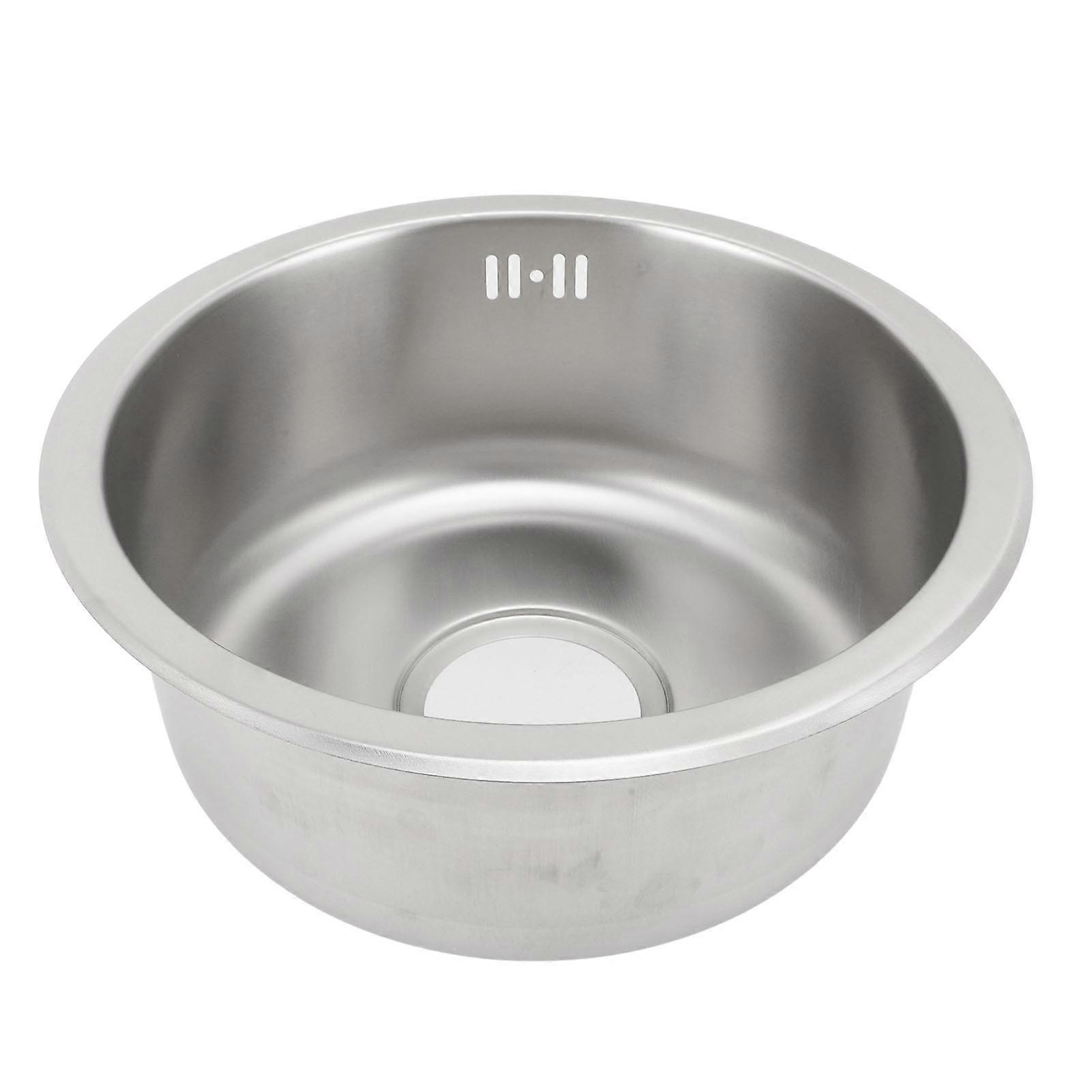 310 x 140mm RV כיור 304 נירוסטה מטבח עגול רב-תכליתי כיור אמבטיה עם שקע 92 מ"מ לקרוואן סירה Campervan Silver