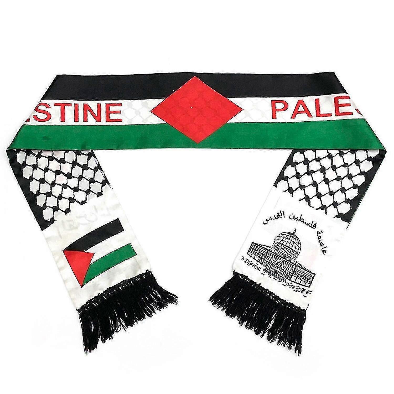 2 Pcs Palestine Nation Flag Print Scarves Fringed Satin Color Unisex Smooth Custom Party Neck Wraps