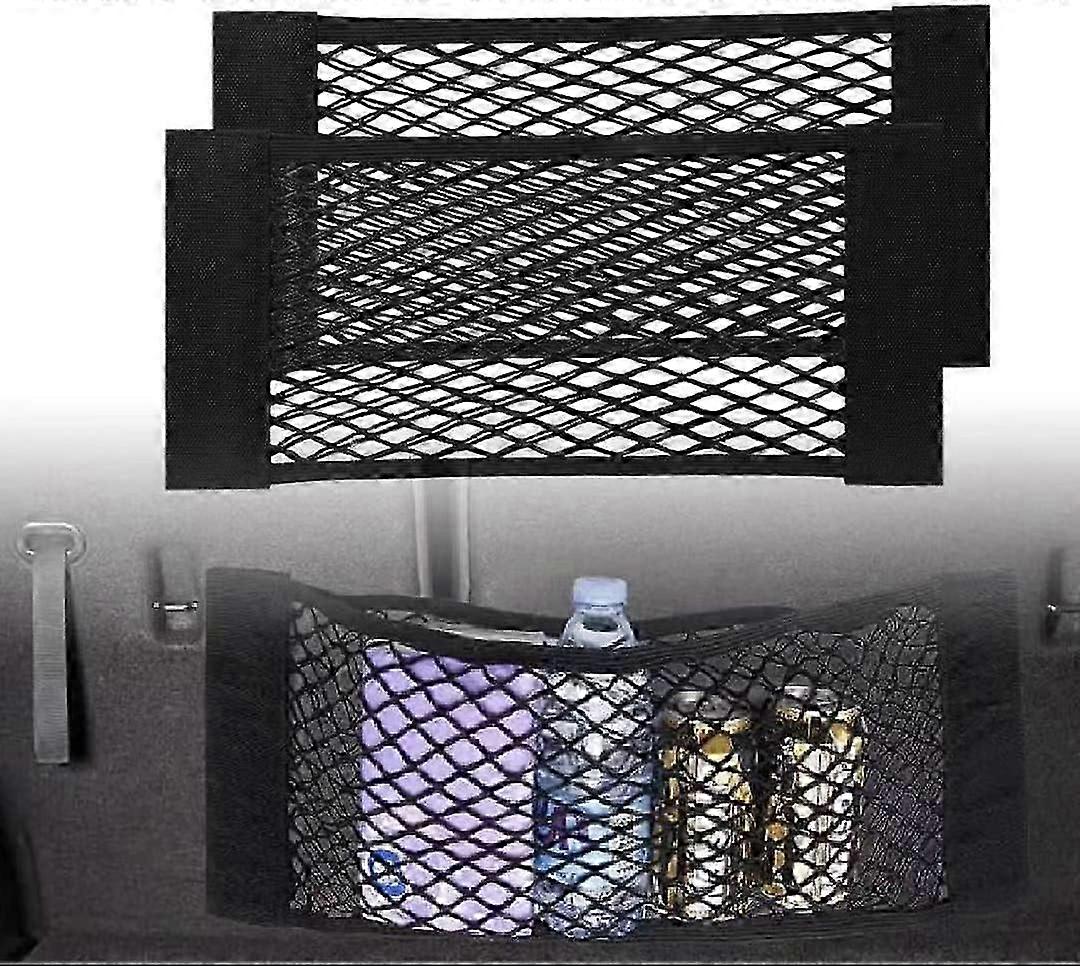 Black Adhesive Mesh Cargo Net Elastic String Net Mesh Net Pouch, Car Back Rear Trunk Seat Mesh Net For Car/truck/trunk(2 Pack) -23.6 X 10in(60 X 25cm